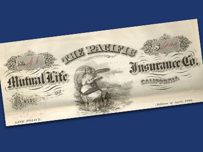 Early policies, such as this one for James Burnham, included elaborate illustrations with symbols used in the company's logo.